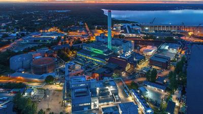 Kraftwerk Stadtwerke Flensburg Luftaufnahme bei Nacht